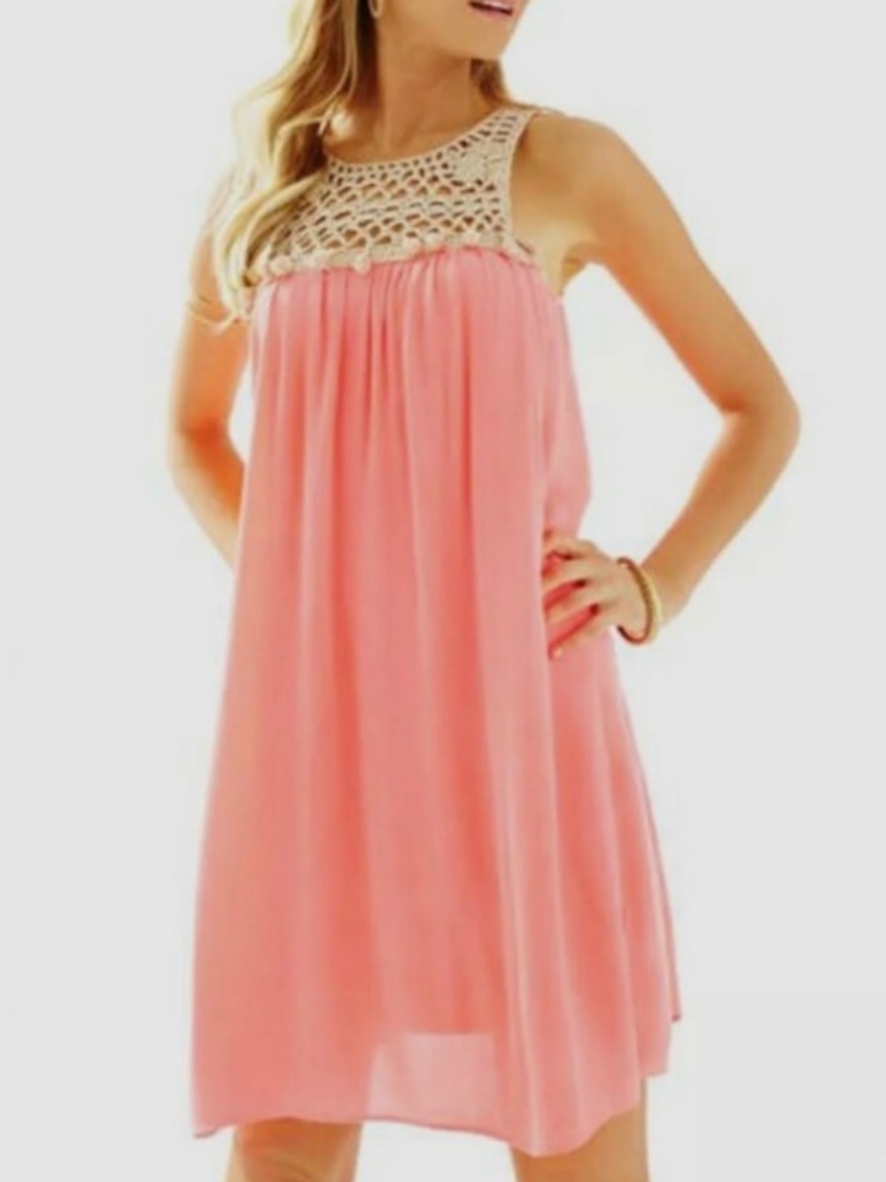 Lilly Pulitzer Rachelle Dress Coral Pink Gold Crochet Tassel Boho